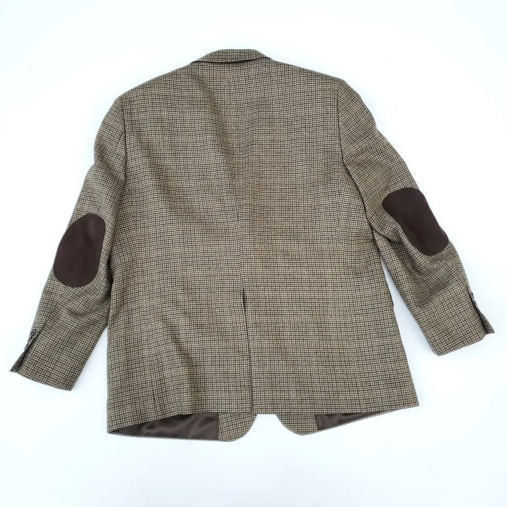 Saddlebred Blazer Sport Coat Academia Wool Blend Elbow Patch Houndstooth 48R